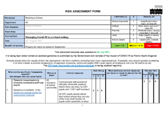 Covid Risk Assessment – Sept 2021