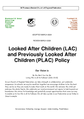 Looked After Children (LAC) and Previously Looked After Children (PLAC) Policy