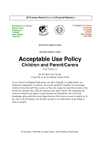 Acceptable Use Policy – Children Parents & Carers