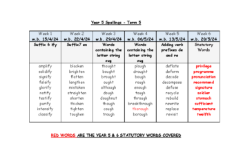 Year 5 Spellings Term 5