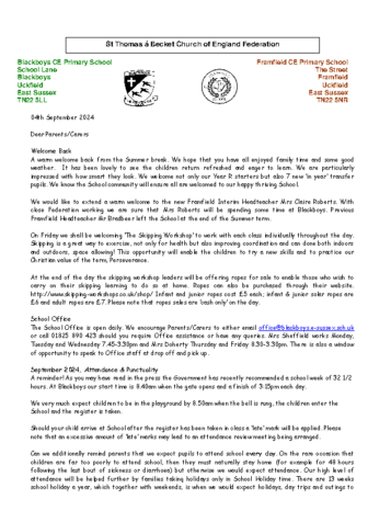 Newsletter 4th September