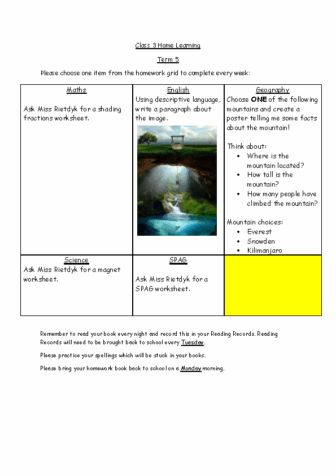 Homework Grid Term 5