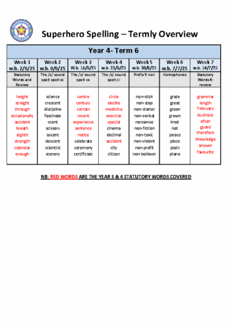 Term 6 Year 4 Spelling Overview