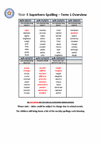 Year 4 Spelling Overview