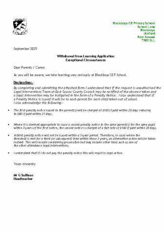 Withdrawal from Learning Application – Exceptional Circumstances