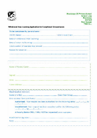 Withdrawal from Learning Request Form
