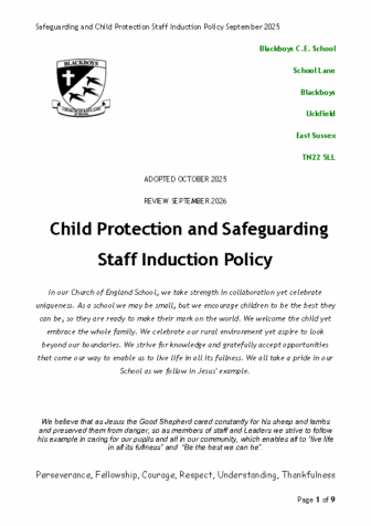 Staff Safeguarding Induction Policy