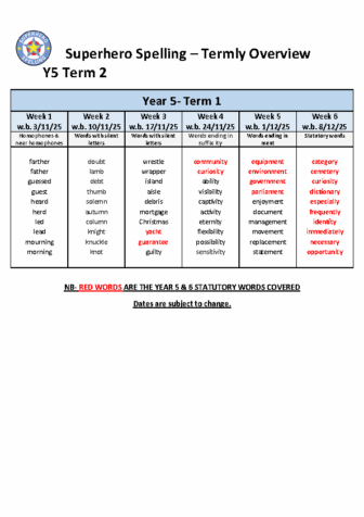 Y5 Spelling Overview