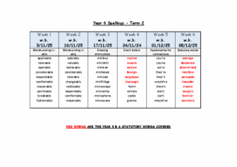 Year 6 Spelling Term 2