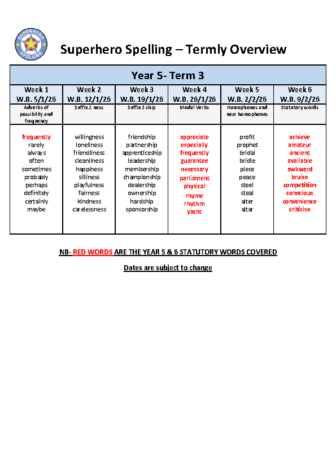 Year 5 Spelling Term 3