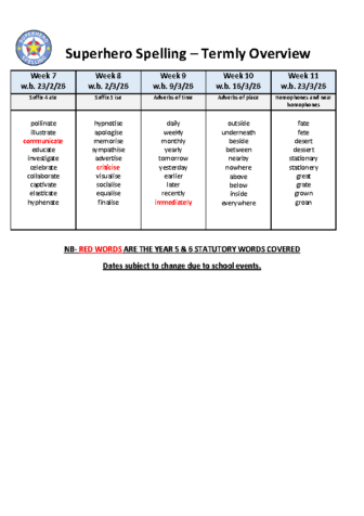 Year 5 Spelling Overview Term 4