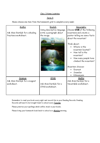 Homework Grid Term 5