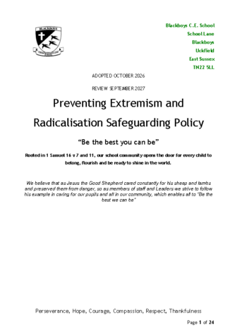Blackboys Preventing Extremism & Radicalisation Safeguarding Policy