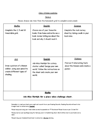 Homework Grid Term 1